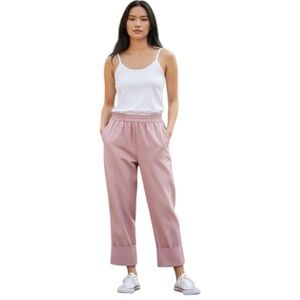 Zara Dusty Pink Twill Pants Hi Rise XS Baggy Cuffed Hem Pull On Minimalist Coast